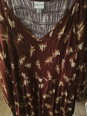 Ava & Viv Burgundy Floral Smocked V-Neck Dress